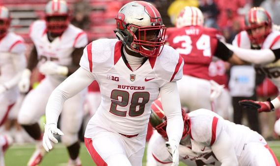 Najee Clayton and the Rutgers Scarlet Knights face the Wisconsin Badgers at Camp Randall Stadium in 2015.